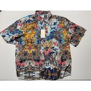 FOHEMR 4XL Men's Baroque Button Up Short Sleeve Shirt‎ Floral Jewels NWT